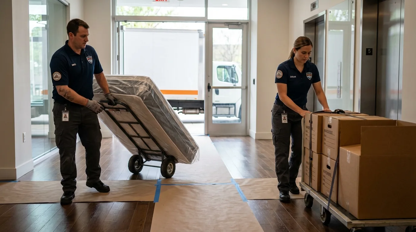 Professional apartment movers loading elevator in Otisville, NY