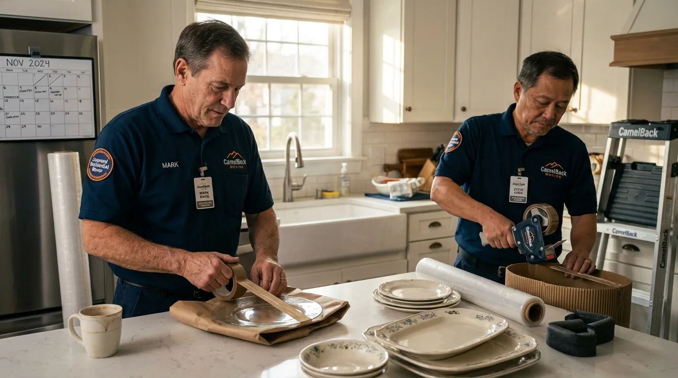 Professional crew packing kitchen dishware in Otisville, NY